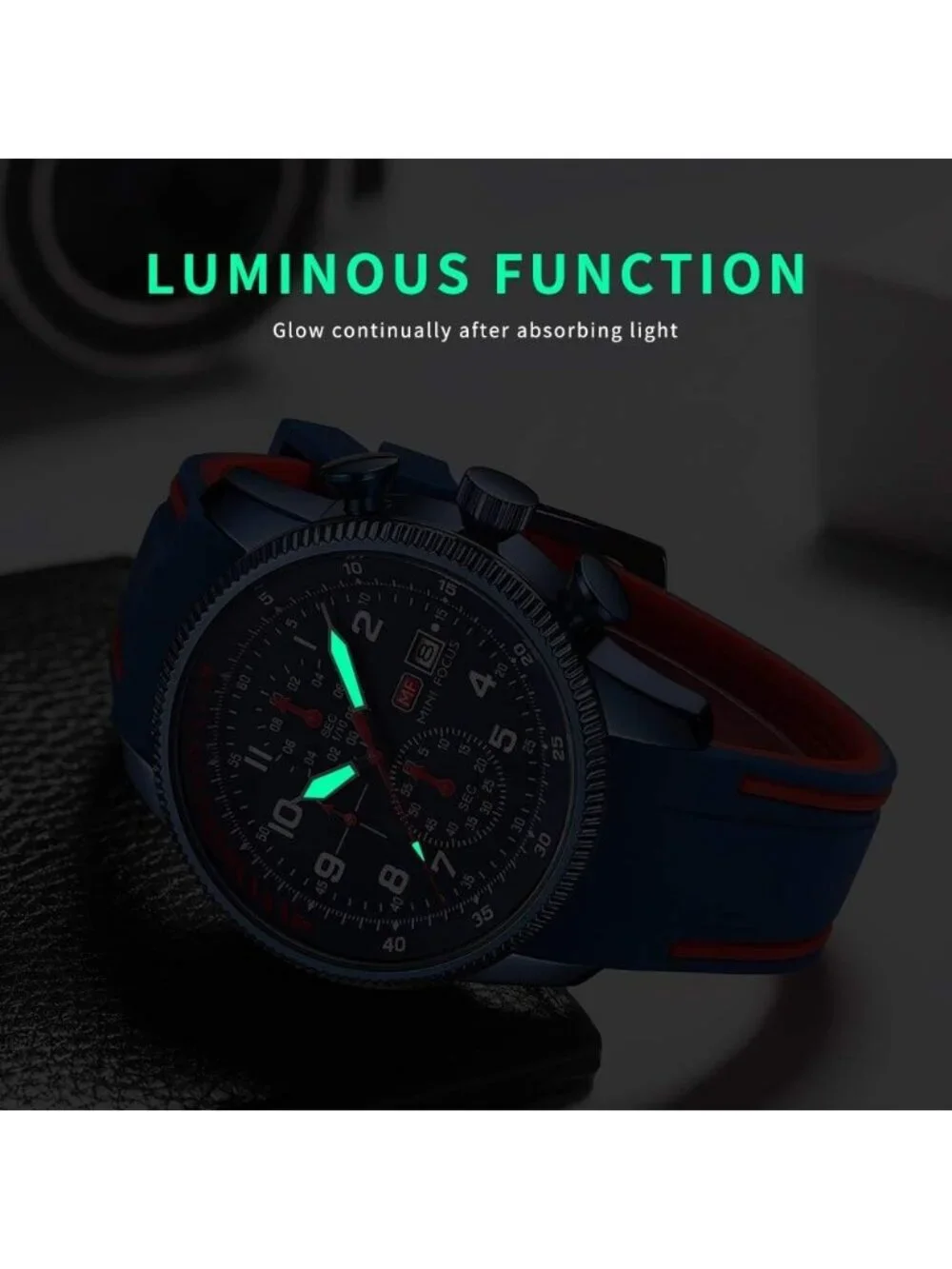 Men's Blue And Red Analog Waterproof Chronograph Classic Stylish Casual Watch
